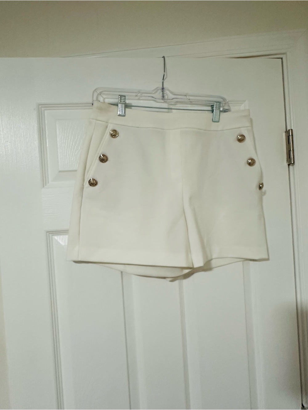 High-Waist Cream Women's Button-Accent Shorts